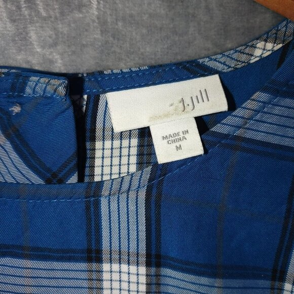 J. Jill Women M Blue Plaid Atlantic Plaid Timeless Tartan Vibe Relaxed Comfy Top - Picture 2 of 12